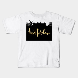 AMSTERDAM NETHERLANDS DESIGNER SILHOUETTE SKYLINE ART Kids T-Shirt